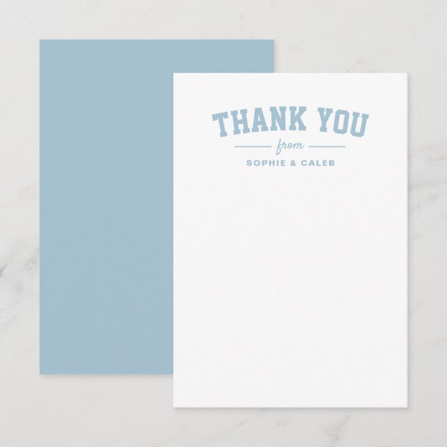 Carte De Remerciements Baby shower personnalisé sport mignon bleu clair (Devant / Derrière)