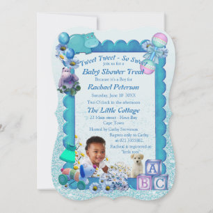 Carte De Remerciements Baby shower photo bleu turquoise