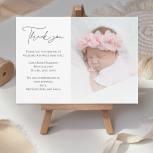 Carte De Remerciements Baby shower photo Calligraphie manuscrit