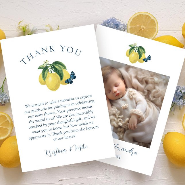 Carte De Remerciements Baby shower photo citron papillon (Créateur téléchargé)