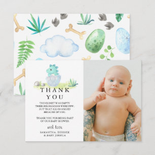 Carte De Remerciements Baby shower photo Cute Dinosaur