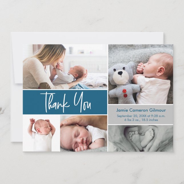 Carte De Remerciements Baby shower photo de collection de la marine Blue  (Devant)
