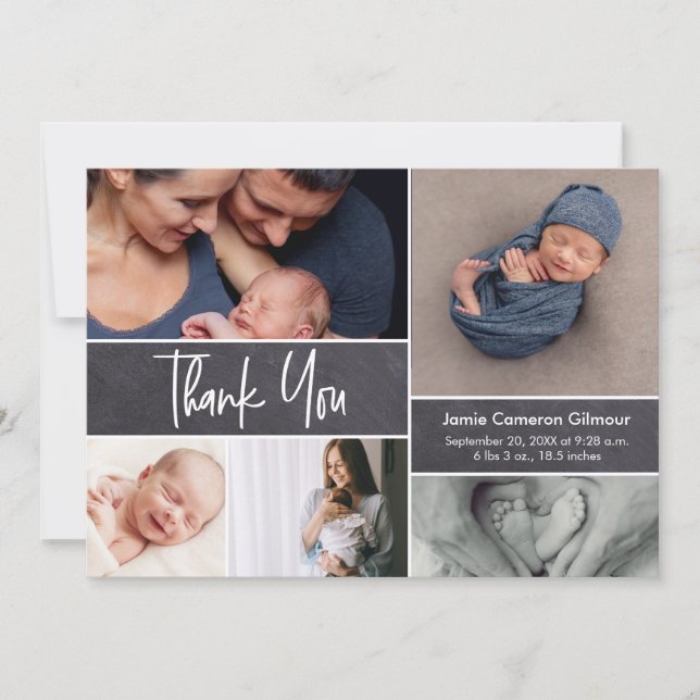Carte De Remerciements Baby shower photo de collection de lettrage modern (Devant)