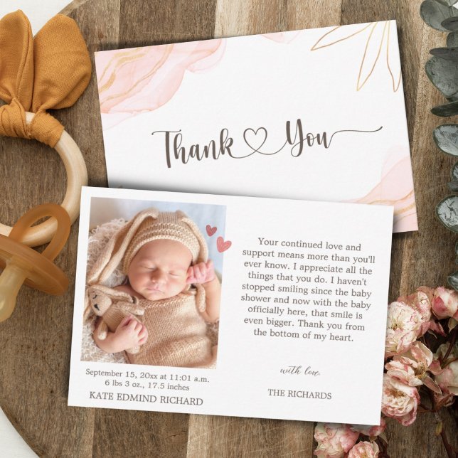 Carte De Remerciements Baby shower photo de statistiques de naissance Fai (Créateur téléchargé)