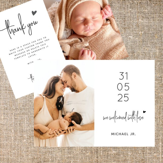 Carte De Remerciements Baby shower photo minimal moderne 2 (Créateur téléchargé)