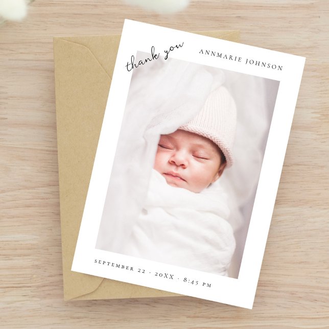 Carte De Remerciements Baby shower photo moderne simple personnalisé (Créateur téléchargé)