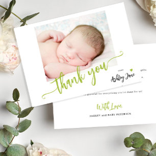 Carte De Remerciements Baby shower photo personnalisé écriture moderne