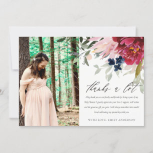 Carte De Remerciements Baby shower photo Red Burgundy Blush Floral Bunal