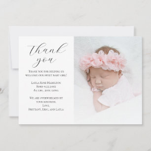 Carte De Remerciements Baby shower photo tendance de calligraphie