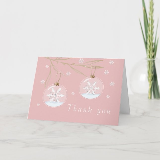 Carte De Remerciements Baby shower Pink Gold Winter Snowflake (Devant)