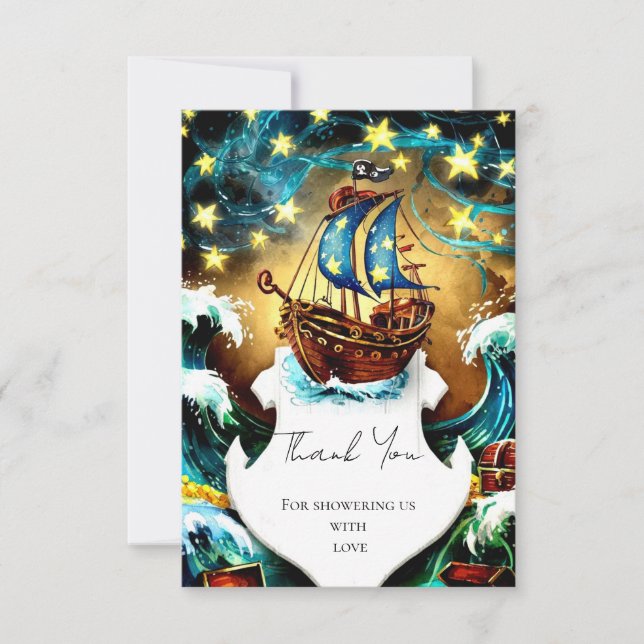 Carte De Remerciements Baby Shower Pirate Nautical Aquarelle (Devant)