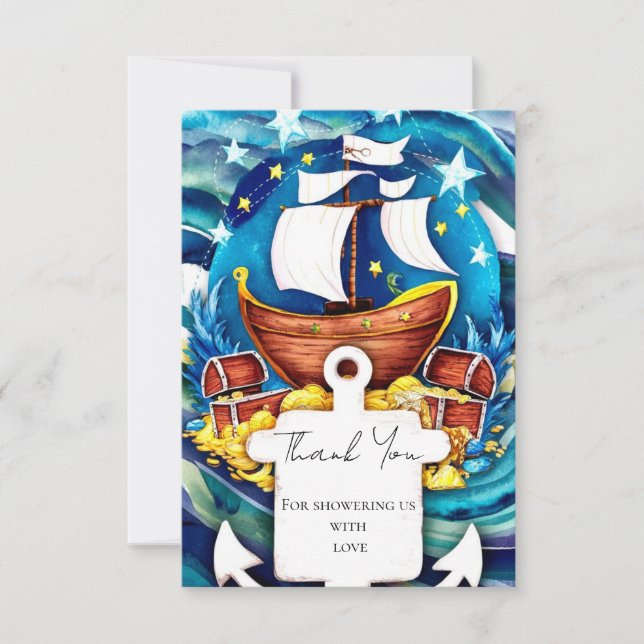Carte De Remerciements Baby shower pirate personnalisé simple (Devant)