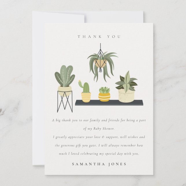 Carte De Remerciements Baby shower Plante Succulent à pois mou (Devant)