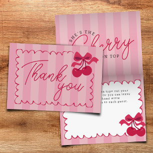 Carte De Remerciements Baby shower plat Vintage en cerisier rose rayé