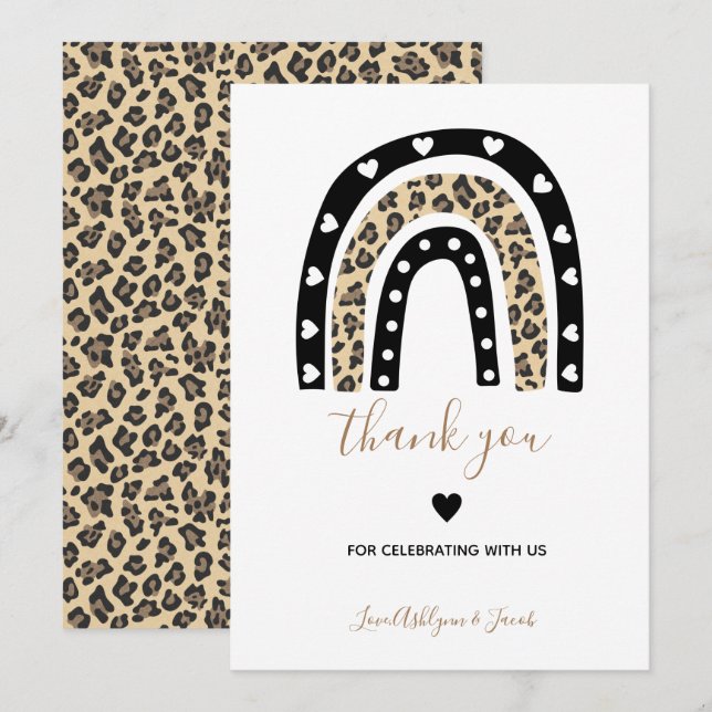 Carte De Remerciements baby shower poster de animal Leopard Rainbow (Devant / Derrière)