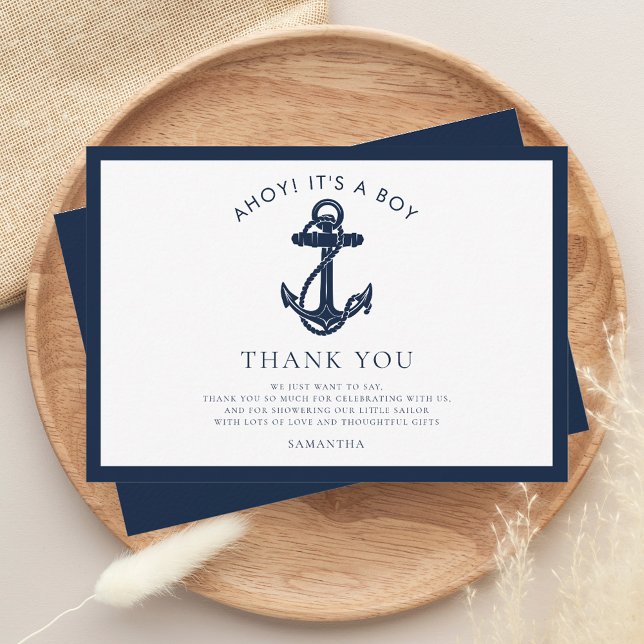 Carte De Remerciements Baby shower pour Ancres nautiques (Elegant Nautical Anchor Baby Shower Thank You)
