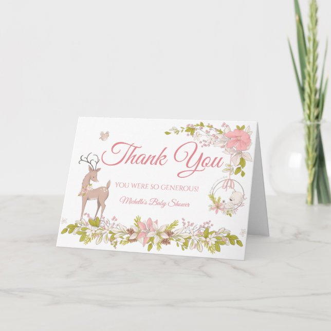 Carte De Remerciements Baby shower pour filles de Woodland (Devant)