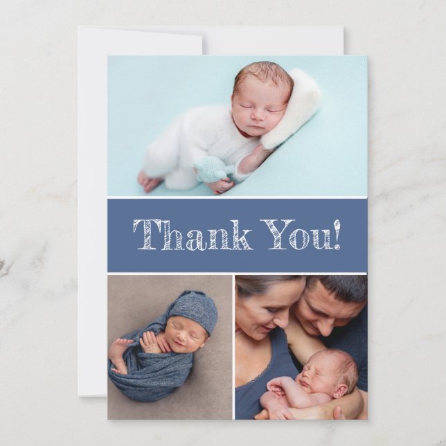 Carte De Remerciements Baby shower pour garçon avec plusieurs photos pers (Devant)