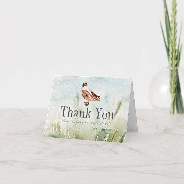 Carte De Remerciements Baby shower pour garçons de terrain de canard/colo (Devant)