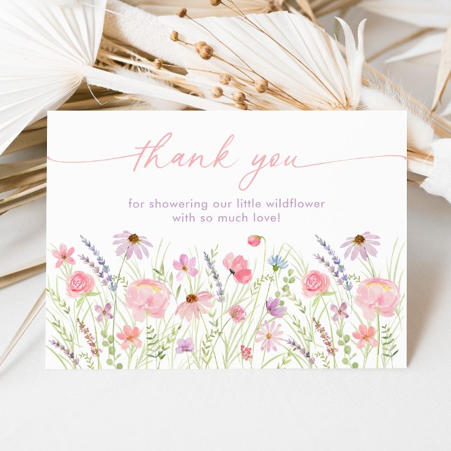 Carte De Remerciements Baby shower Pré Fleur sauvage Pastel Pink (Créateur téléchargé)