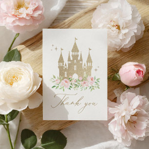 Carte De Remerciements Baby shower princesse florale rose et or