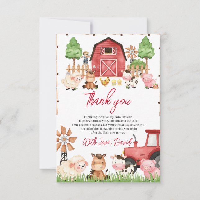 Carte De Remerciements Baby shower Red Farm Animaux (Devant)