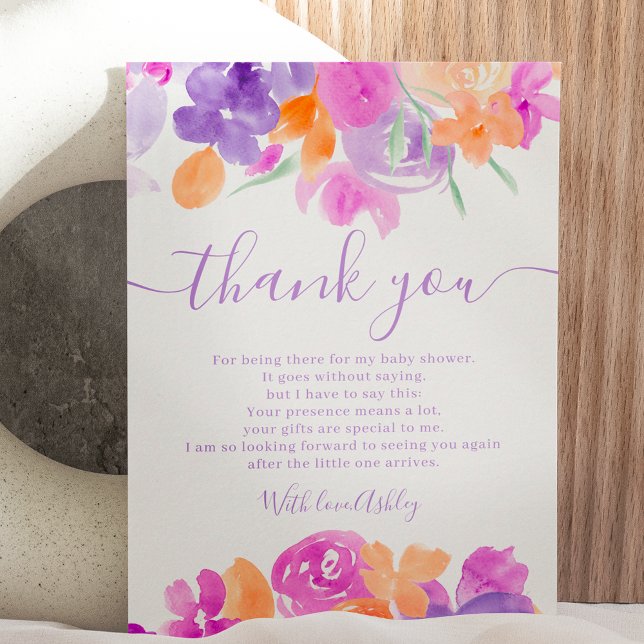 Carte De Remerciements Baby shower romantique pastel violet orangé (Créateur téléchargé)