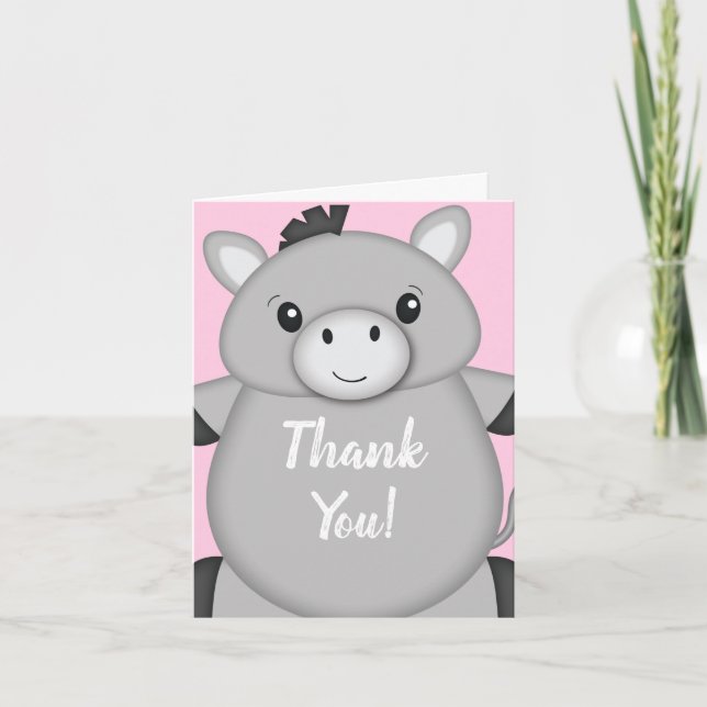 Carte De Remerciements Baby shower rose âne (Devant)