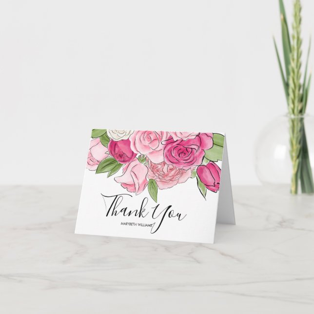 Carte De Remerciements Baby shower Rose Aquarelle rose plié (Devant)