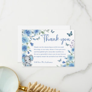 Carte De Remerciements Baby shower Rose bleu bébé Elephant Dusty