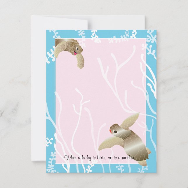 Carte de remerciements baby shower, Rose/Blue Turt (Devant)