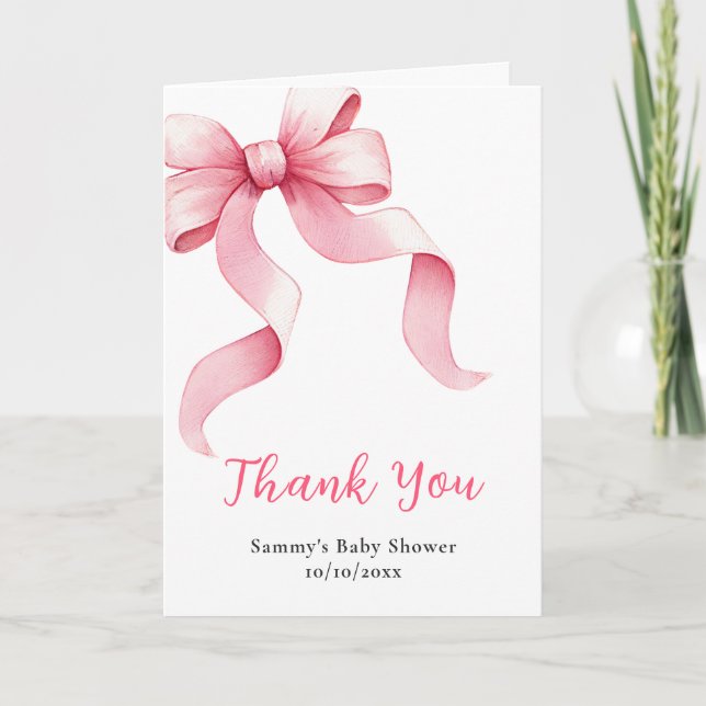 Carte De Remerciements Baby shower rose Coquette Bow (Devant)