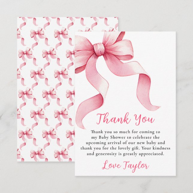 Carte De Remerciements Baby shower rose Coquette Bow (Devant / Derrière)