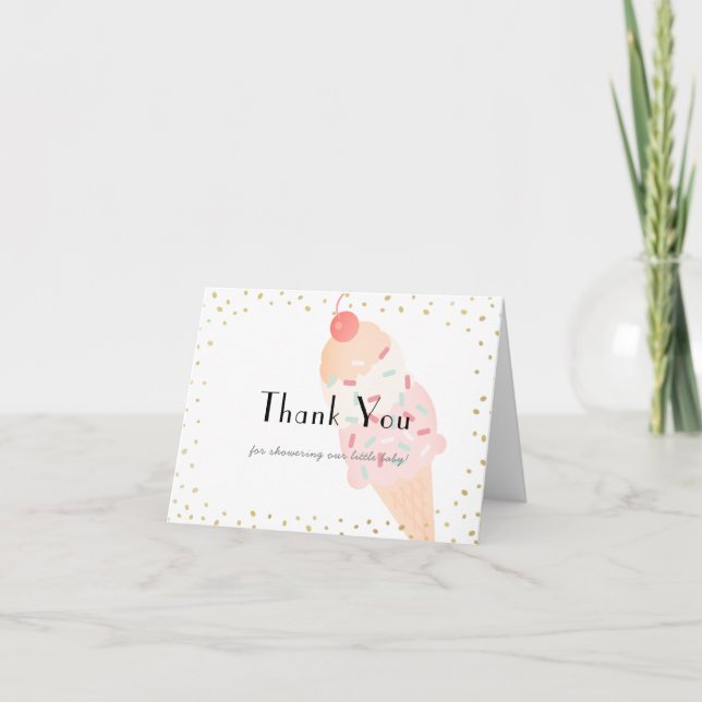 Carte de remerciements Baby shower rose crème glac (Devant)