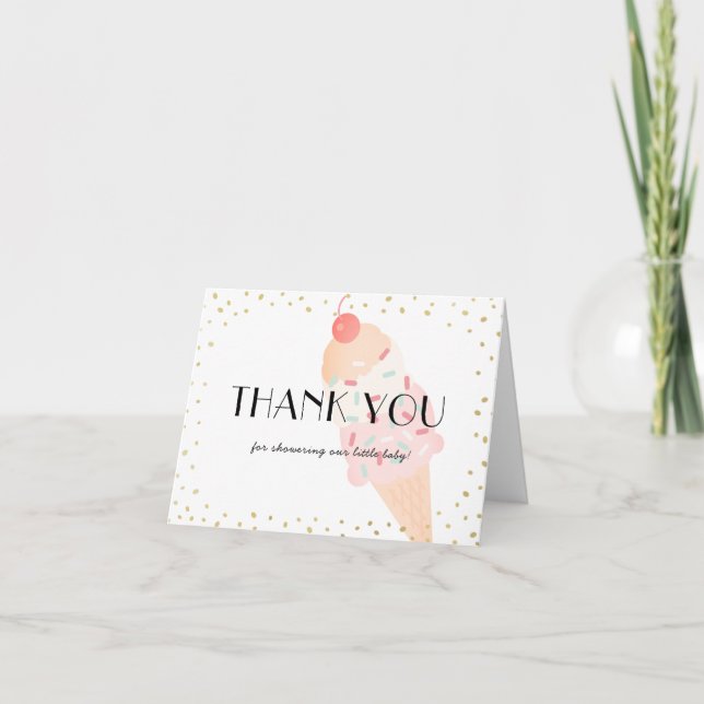 Carte De Remerciements Baby shower rose crème glacée (Devant)
