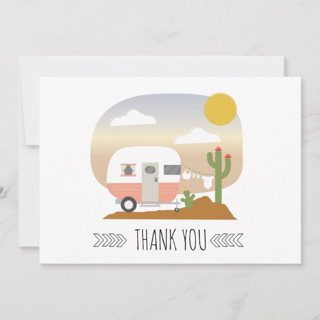 Carte De Remerciements Baby shower rose en tissu de Camper du désert (Devant)