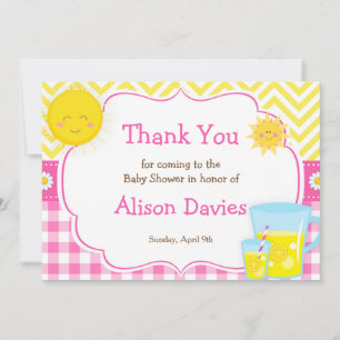 Carte De Remerciements Baby shower rose et jaune citronné