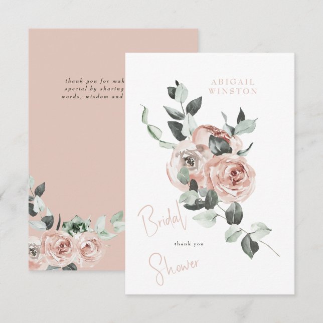 Carte De Remerciements Baby Shower Rose Eucalyptus Floral Fête de Mariage (Devant / Derrière)