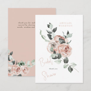 Carte De Remerciements Baby Shower Rose Eucalyptus Floral Fête de Mariage