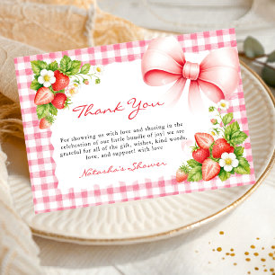 Carte De Remerciements Baby Shower Rose Gingham Fraise