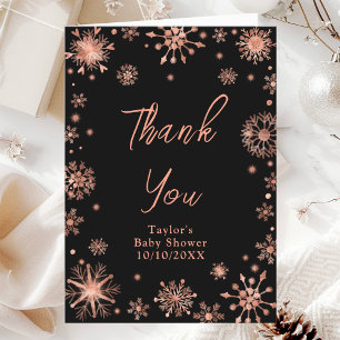 Carte De Remerciements Baby shower rose Gold Snowflakes