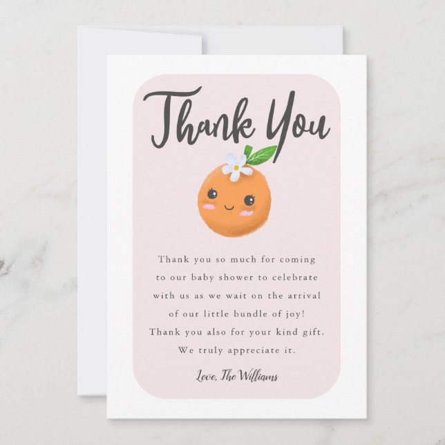 Carte De Remerciements Baby shower rose Little Cutie (Devant)