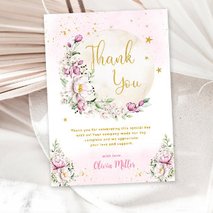 Carte De Remerciements Baby shower rose lune florale