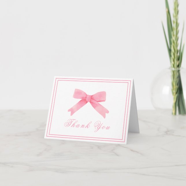 Carte De Remerciements Baby shower Rose mignon simple Bow Girl (Devant)