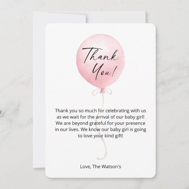 Carte de remerciements Baby shower rose moderne (Devant)
