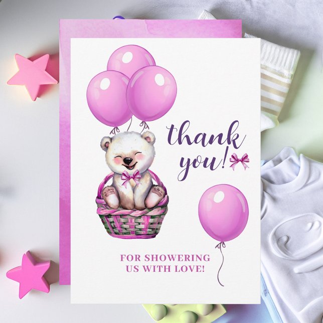 Carte De Remerciements Baby shower rose ours en peluche (Créateur téléchargé)