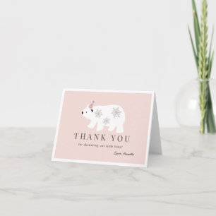 Carte De Remerciements Baby shower rose Ours polaire