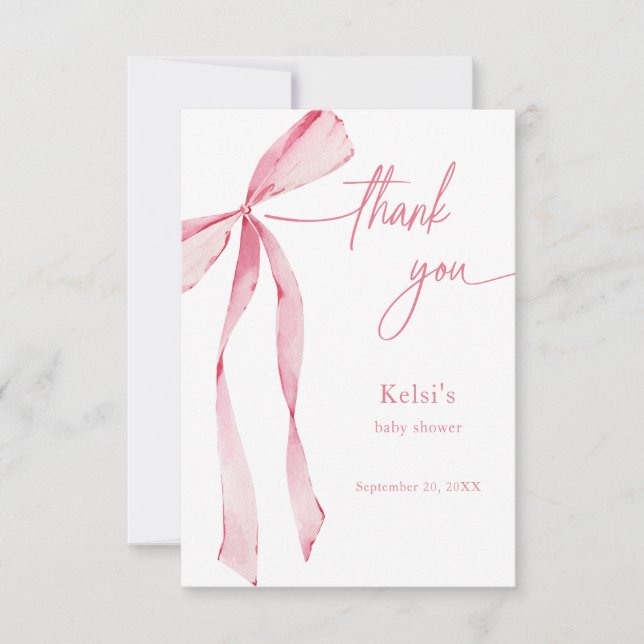 Carte De Remerciements Baby shower rose pâle à l'aquarelle Bowtiful (Devant)