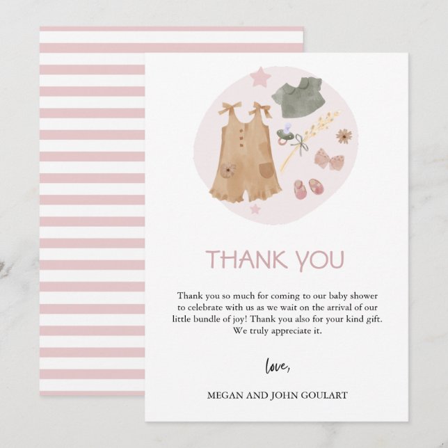 Carte De Remerciements Baby shower rose simple pour bébé (Devant / Derrière)