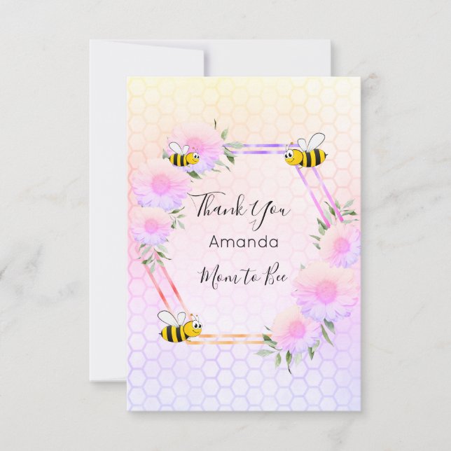 Carte De Remerciements Baby shower rose violet pastels florales (Devant)